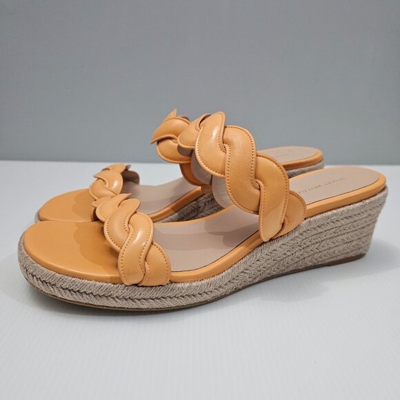 Stuart Weitzman Twist Sandal Womens 11 Mango Leather Jute Espadrille Wedge - Picture 1 of 14
